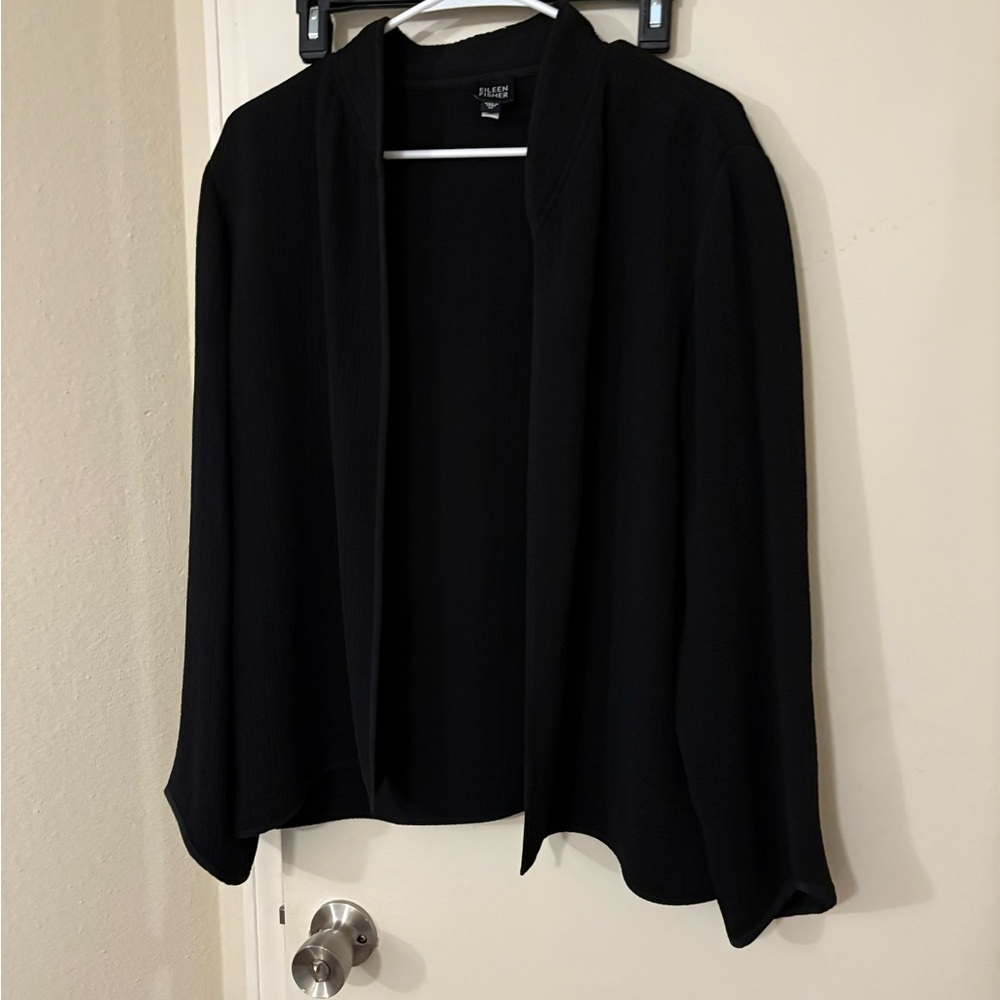 Eileen Fisher Black Open Front Cardigan size medium silk blend